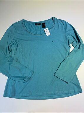 New York &Company light weight long sleeve t shirt size XL aqua blue beaded‎